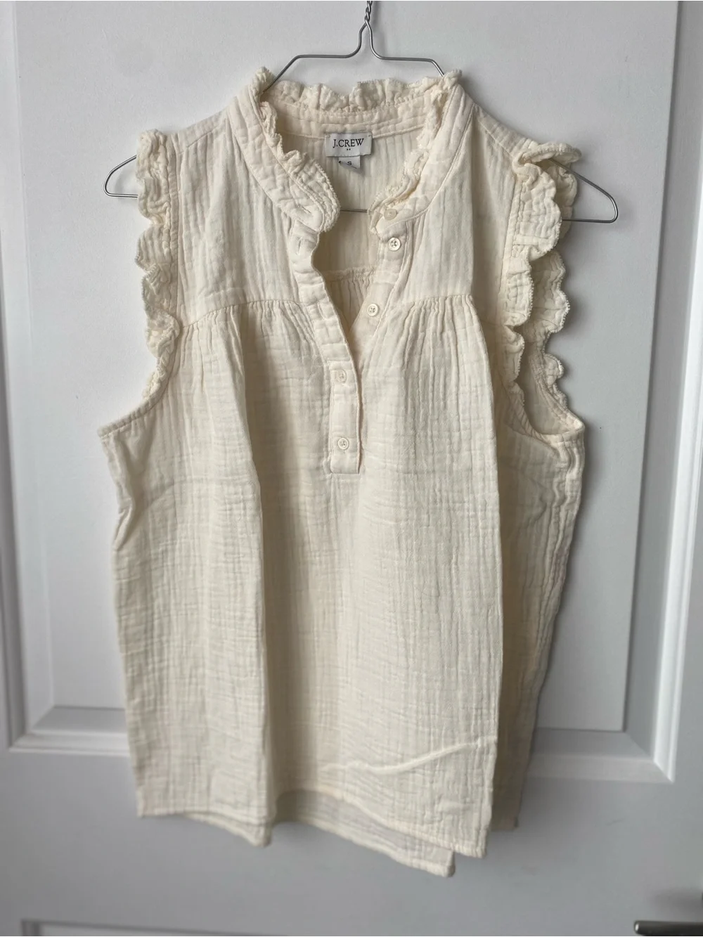 J. Crew Cream Ruffled Cotton Gauze Sleeveless Top - Picture 1 of 3